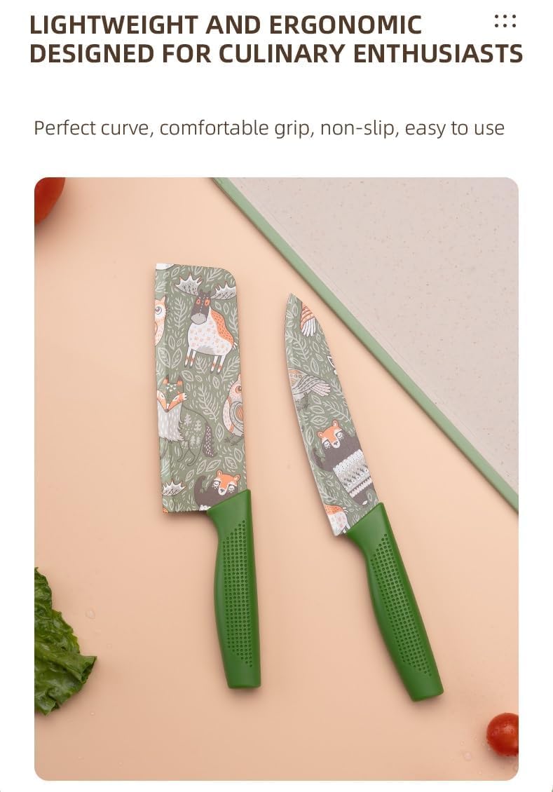 High-Carbon Stainless Steel Kitchen Knife Set (Green)
