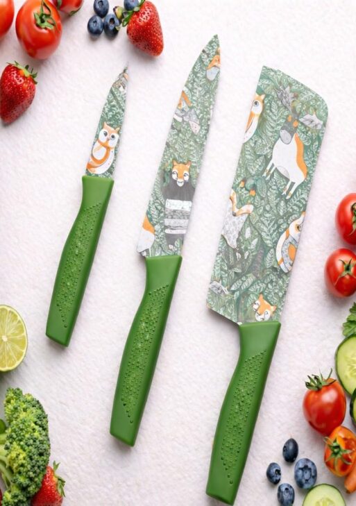 High-Carbon Stainless Steel Kitchen Knife Set (Green)