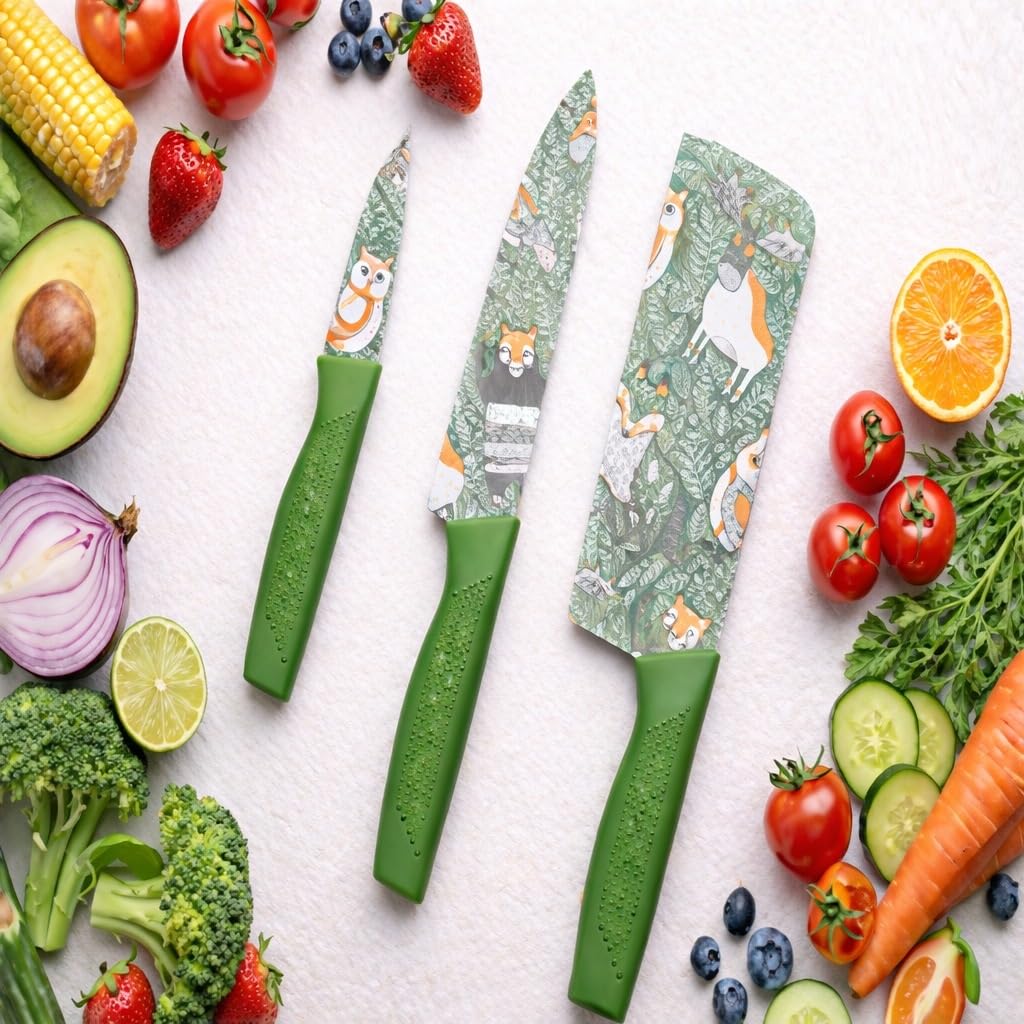 High-Carbon Stainless Steel Kitchen Knife Set (Green)